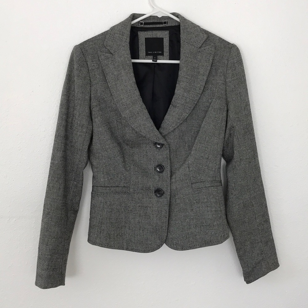black and white tweed blazer
